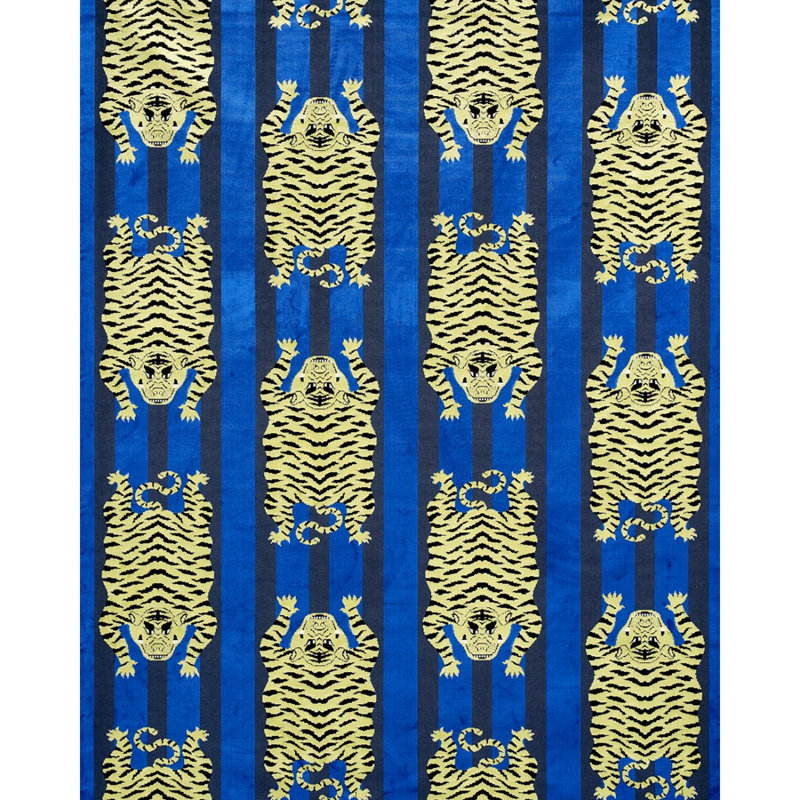 Tissu velours tigre Jokhang, Bleu