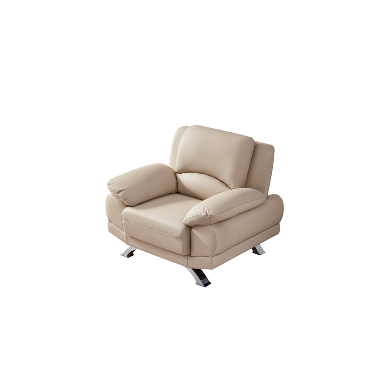 Upholstered Armchair, Beige Genuine Leather