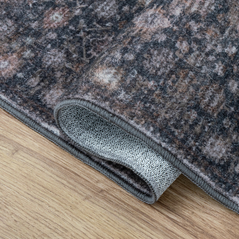 Tapis lavable à la machine Petunia, Rouille / gris anthracite, Rectangle de 5 pi x 8 pi
