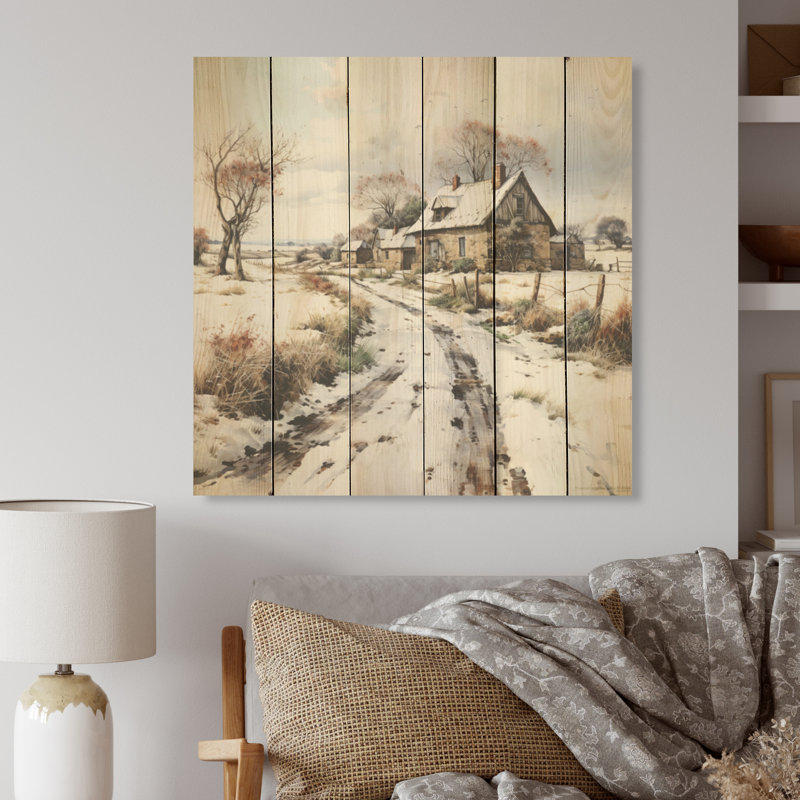 Hiver campagne campagne dévoilée - Art mural en bois de ferme sur bois de pin naturel, H 30 po x l 30 po