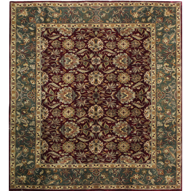 Tapis beige / bourgogne de style oriental en laine noué à la main 8 pi x 10 pi Tahmid