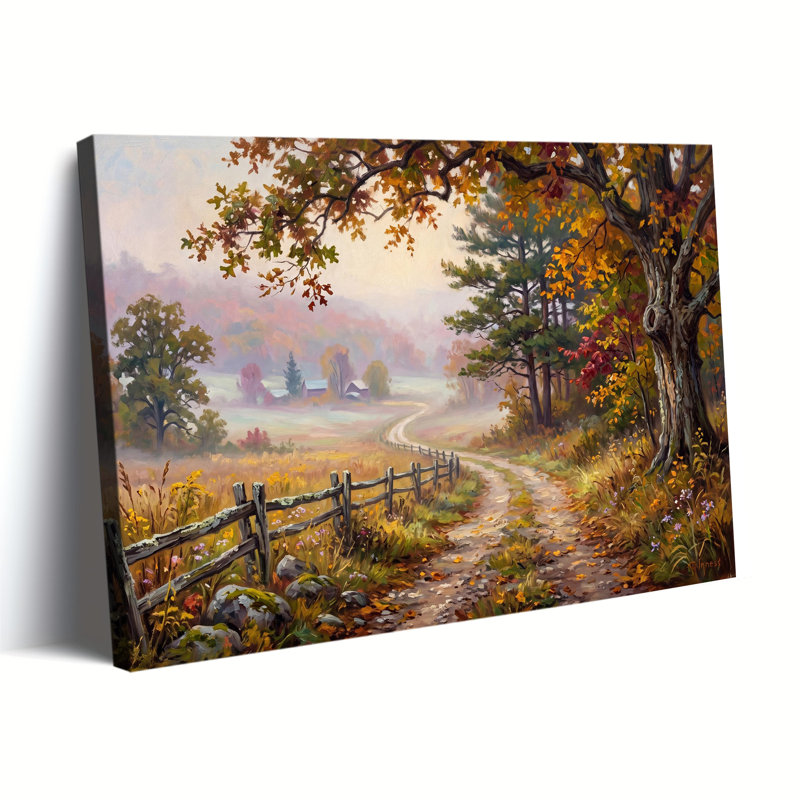 Art d'automne sur toile avec chemin brumeux, 28x40in