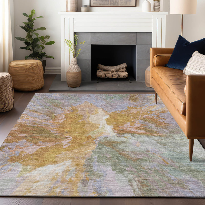 Machine Washable Indoor/Outdoor Claudian ACN1632 Rust Rug, Rectangle 8' x 10'