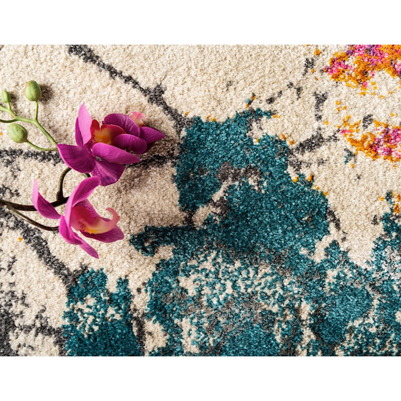 Jaune oriental/Tapis décoratif rose Mumford, Rectangle 4 pi x 6 pi