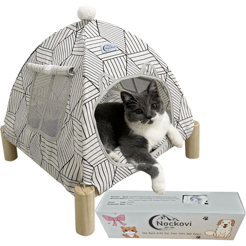 Tente de chat surélevée 2 en 1 Maison de chat à montage rapide, H 21,7 po x l 19,7 po x P 19,7 po, Beige