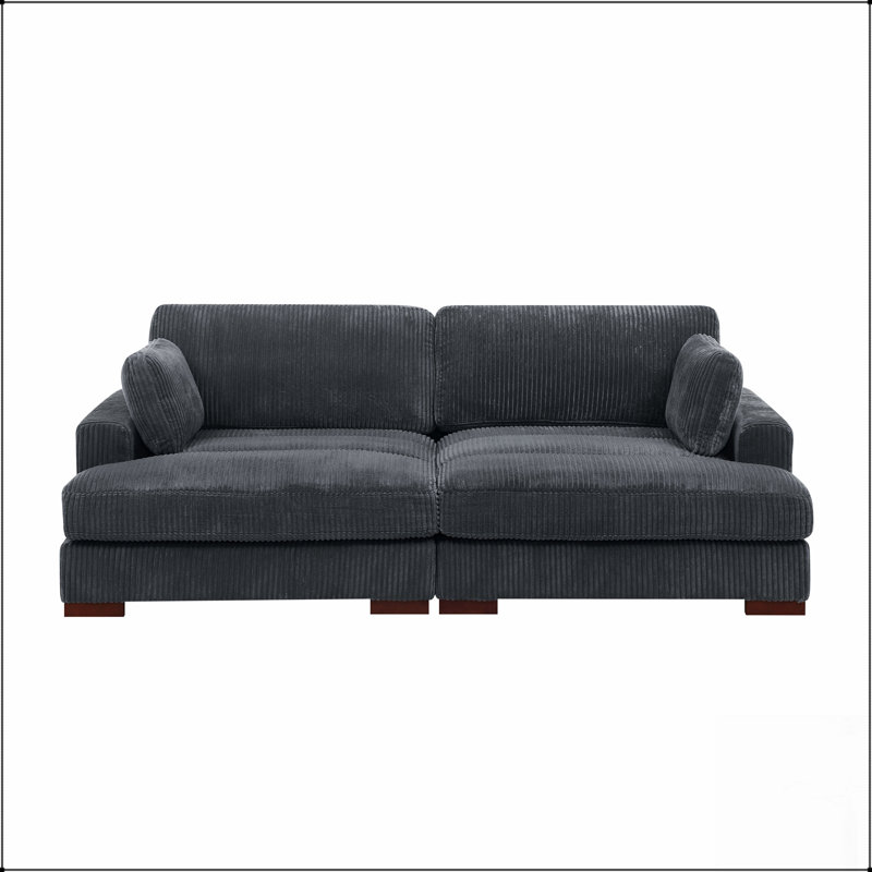 Grande causeuse en velours côtelé avec revêtement moelleux et assemblage facile sans outils, comprend 2 coussins décoratifs confortables