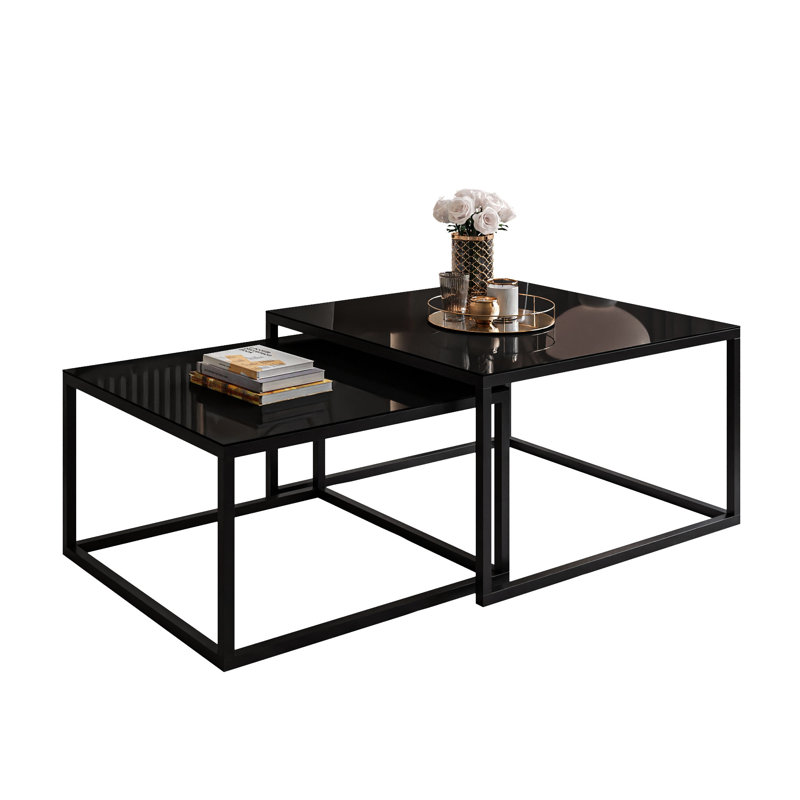 Whitinsville 2 Piece Coffee Table, Black, Black, 45cm H x 70cm W x 70cm D