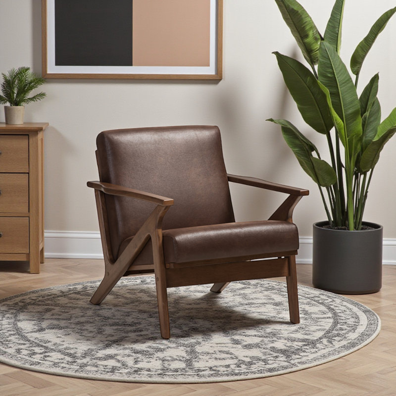 Burnsdale Faux Leather Accent Chair in Walnut Brown, 29.53" H X 27.95" W X 33.07" D, Dark Brown