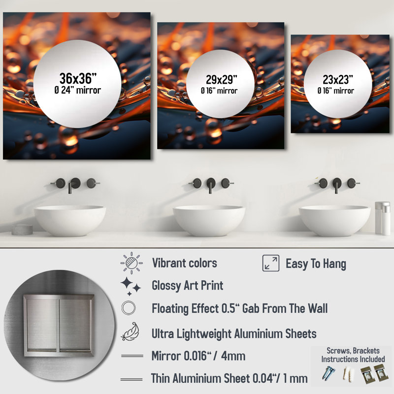Morning Dew Pearls Tender Sunshine Reflections I - Décoration murale miroir carré fleurs pour chambre, 23 po x 23 po