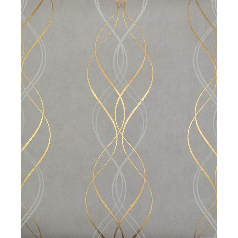 Antonina Vella Modern Metals Aurora 32.8' L x 20.8" W Metallic Wallpaper Roll, Gray/Gold