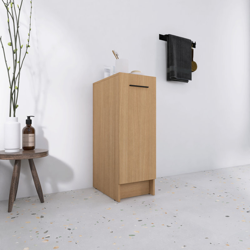 12 Inch Freestanding Bathroom Storage Cabinet, Soft Close Doors, Light Oak