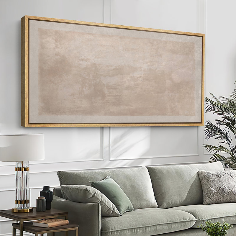 Large Framed Canvas Print Wall Art - Neutral Abstract Print for Minimalist Modern Home Decor, Natural, 30" H x 60" W