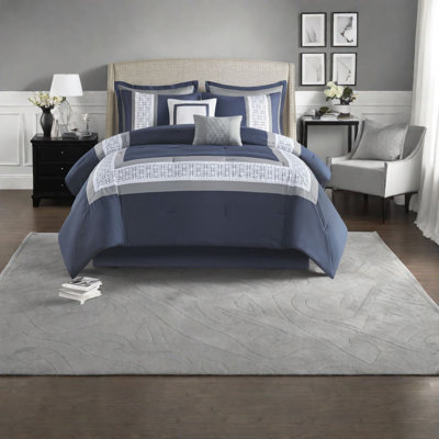 Hotel Style Navy Bedding Sets, Polyester Microfiber, Elegant Bedroom Decor
