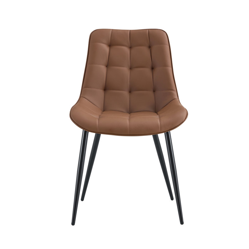 Chaise de salle à manger moderne en tissu avec motif de grille élégant, Marron foncé