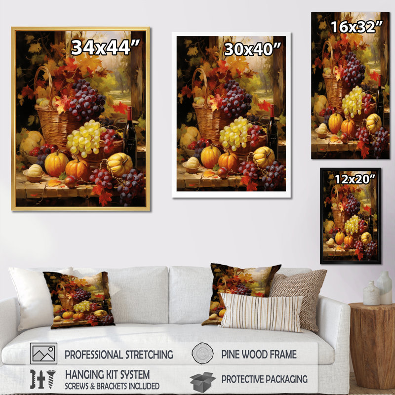 Impression sur toile «Buccsko Food Autumn Harvest I» - fruits, H 40 po x l 30 po x P 1,5 po, Cadre flottant brun