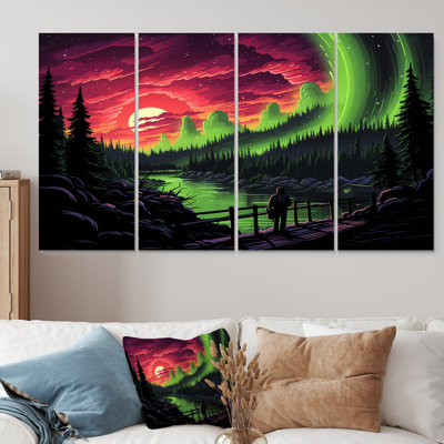 «Canadian Boreal Ballet I - Northern Lights», art mural 4 pièces pour le salon