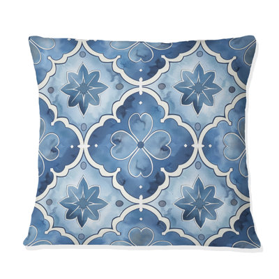 Bleu, blanc, quadrilobe à motifs III - coussin décoratif moderne