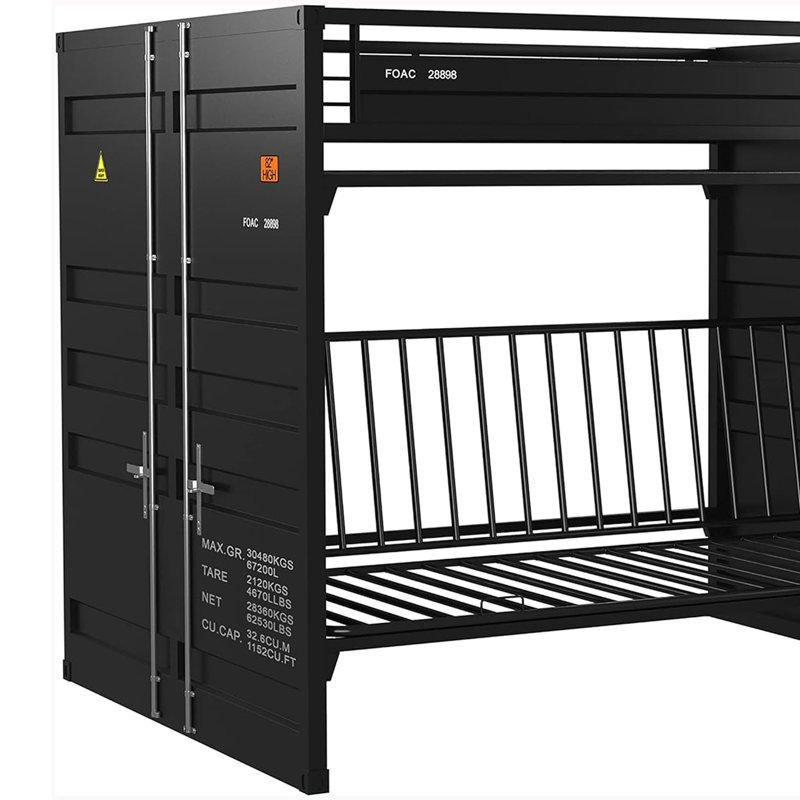 Twin Size Bunk Bed With Futon Sofa Base, Modern Black Metal Frame