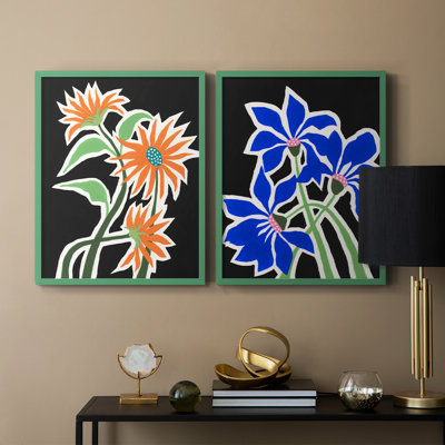 Pop Flowers III - reproduction encadrée de qualité supérieure - prête à être accrochée - aucun clou requis - aucun clou requis