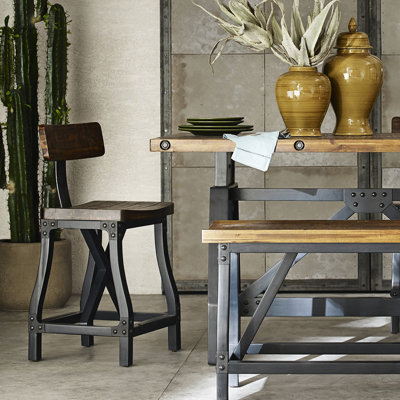 Tabouret de comptoir avec dossier, assise et structure solides, l 17,5 po x P 22,34 po x P 38,5 po, assemblage requis, base, dossier détachable de couleur ambre - bois franc, style industriel, capacité de 300 lb, h 38,5 po