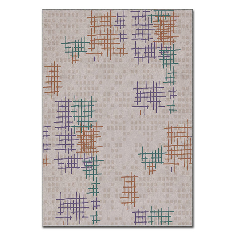 Tapis rectangulaire tissé à la machine en polyester taupe / mauve / bleu sarcelle Cantillo, Rectangle 4 pi 7 po x 7 pi 3 po