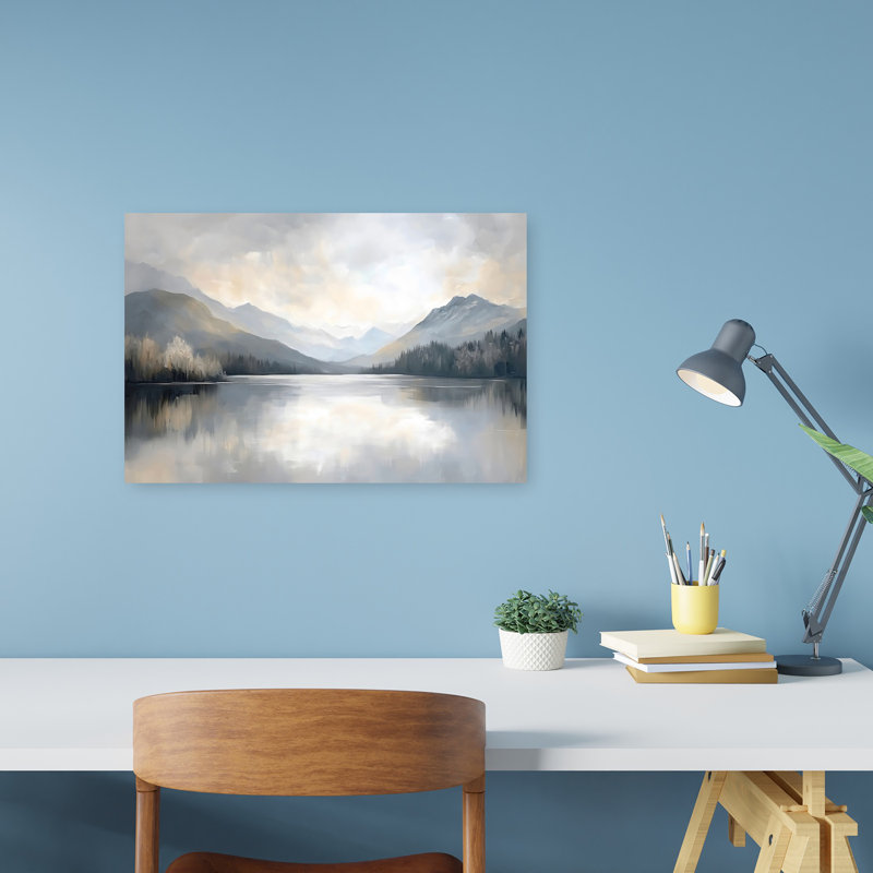 Art mural contemporain abstrait Misty Mountains Lake, H 12 po x l 18 po