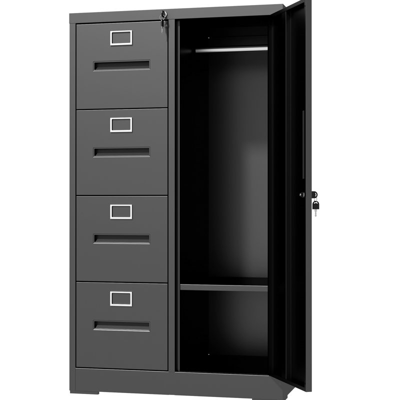 Metal Storage Vertical Filing Cabinet With Lock, Steel File Locker With 4 Drawers And 1 Door For School, Living Room, Bedroom, Office (Black)