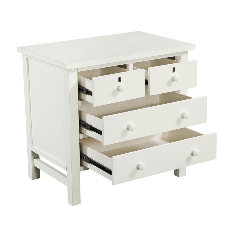 Table de chevet avec 4 tiroirs de rangement Georgina - Blanc antique, Blanc antique