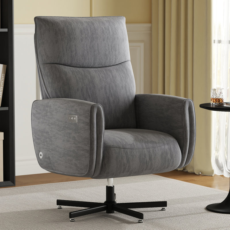 29" Contemporary Power Recliner With Swiveling Metal Base, Gray