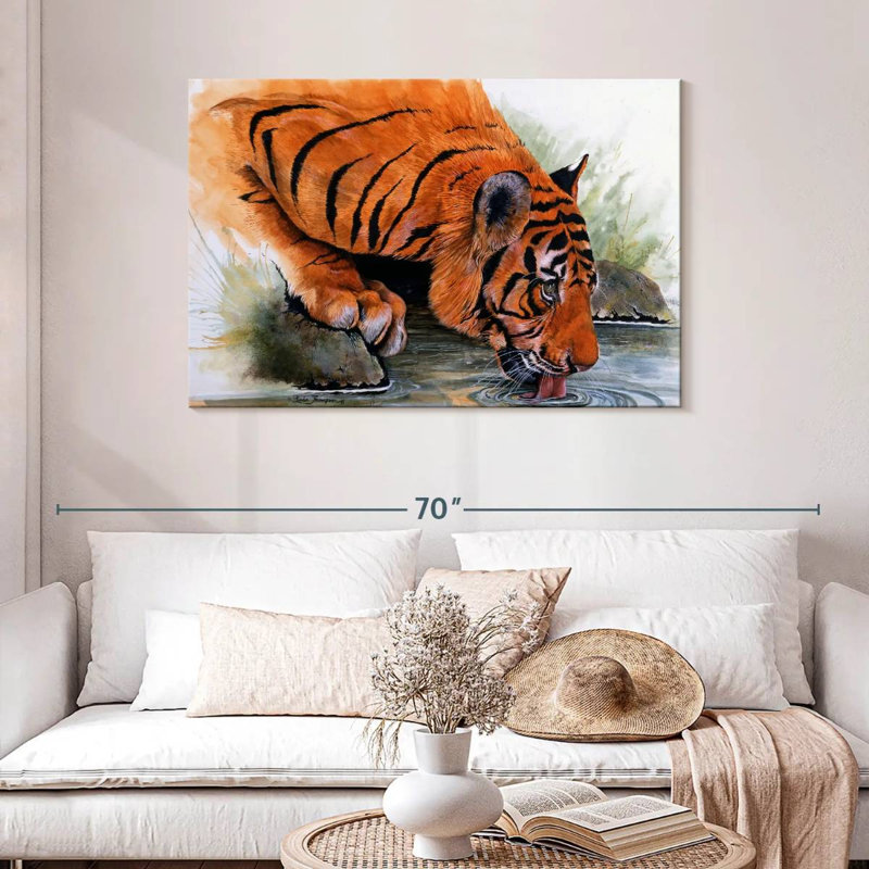 Brampt Tiger Drinking, 30" H x 45" W
