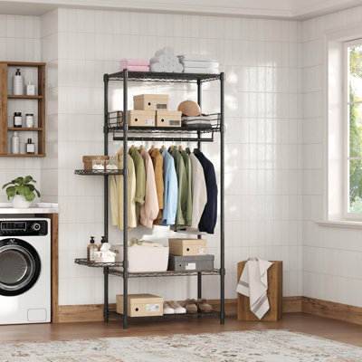 Portant à vêtements à 4 niveaux de 75 cm de large, en acier au carbone robuste, avec étagères métalliques réglables, paniers latéraux, capacité de 439 kg, portant autoportant pour chambre à coucher