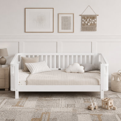 Wood Platform Bed with Safety Rails and Versatile Design