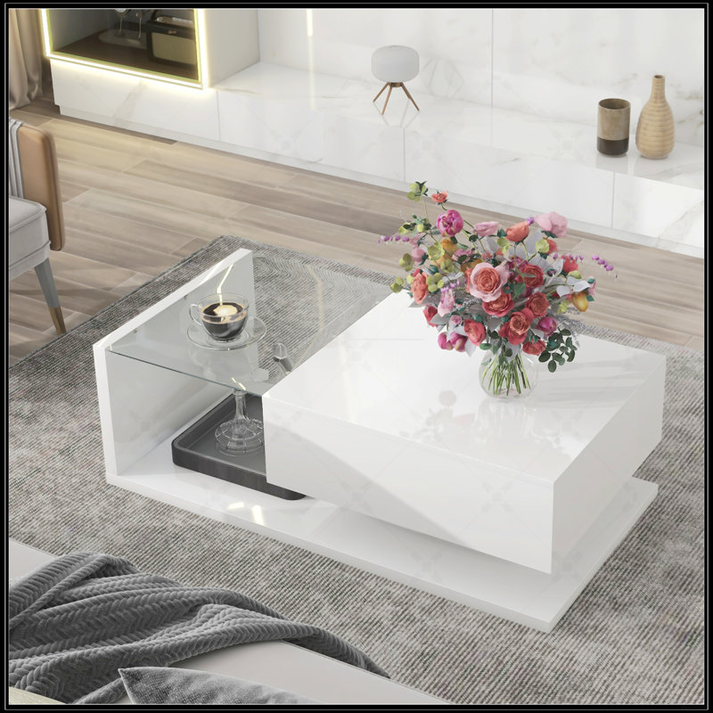 Table basse moderne avec verre trempé, Blanc