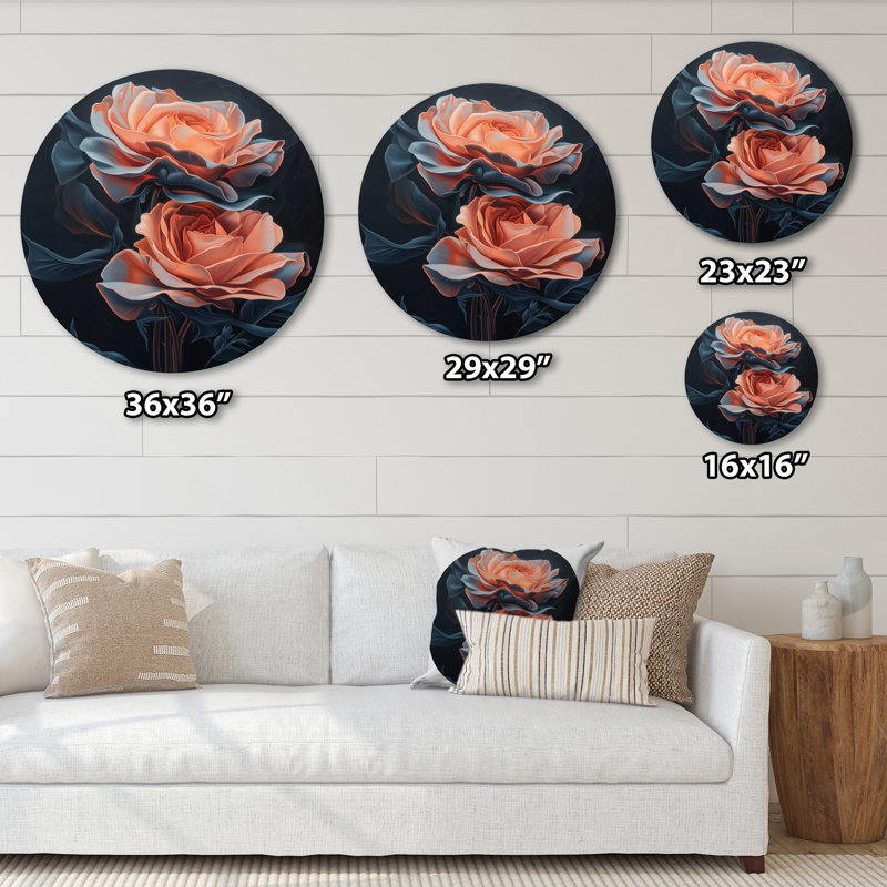 Rose gris minuit rose élégance - art mural moderne en métal rose, roses rondes, H 23 po x l 23 po