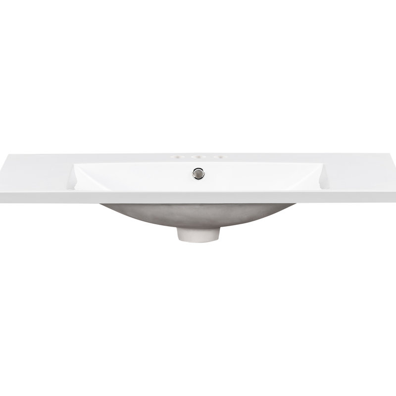 Rectangular 3 Hole Bathroom Resin Sink 36X18", White, 4" Centre Faucet Applied, & Functional 36X18" Sink, Vanity Top, Fits Faucet, Enhanced Durability Feature