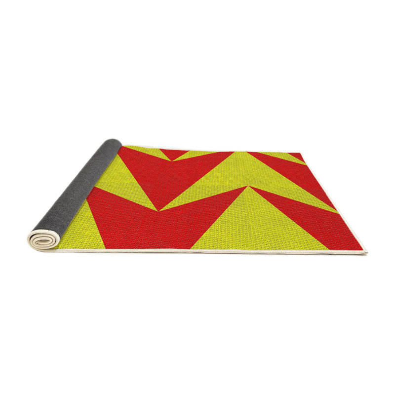 Tapis rouge / jaune à motif abstrait Marlene, Rond 7 pi
