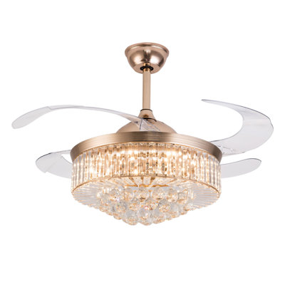 42Inch Modern Crystal Ceiling Fan LED Light With Remote Control