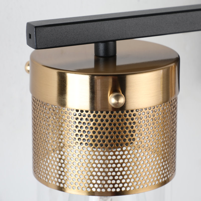 Black and Antique Brass Modern Vanity Light with Clear Glass Shade for Bathroom, 4 Lights