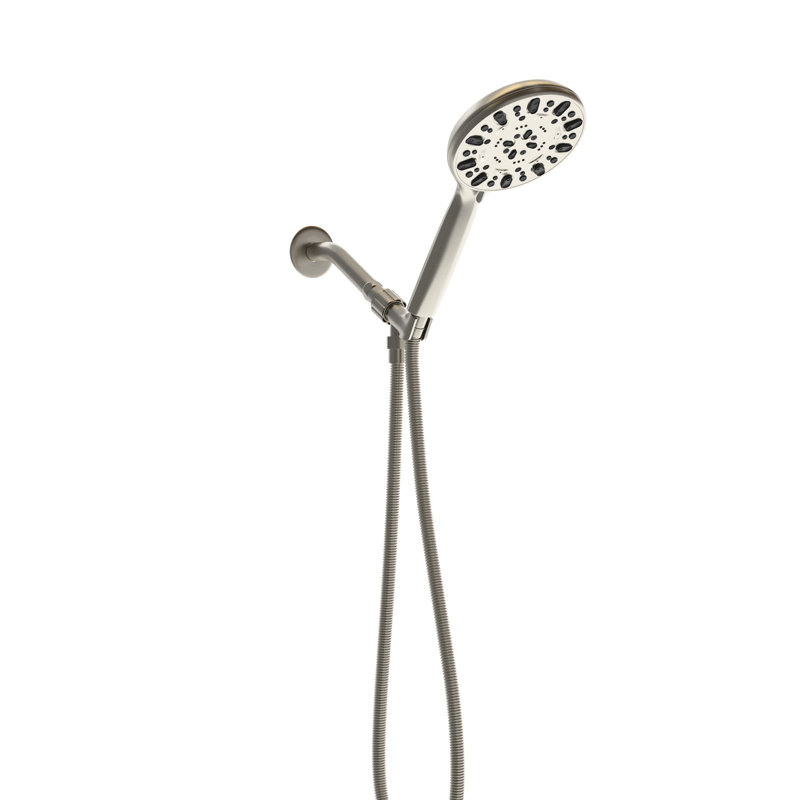 Brushed Nickel Hand Shower With 7 Spray Modes - 4.7" Gel Nozzle Head, 59" Stainless Steel Hose, Adjustable Holder For Relaxing Bath Experience Handheld Settings Angle