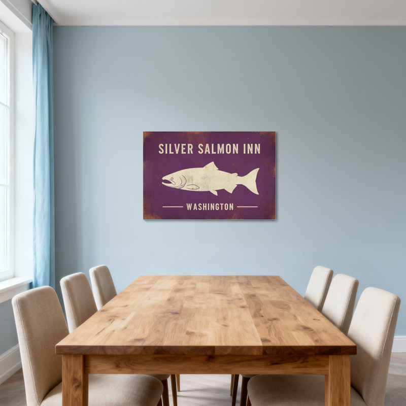 Animals Silver Salmon Inn Washington Fish Design, 12" H x 18" W