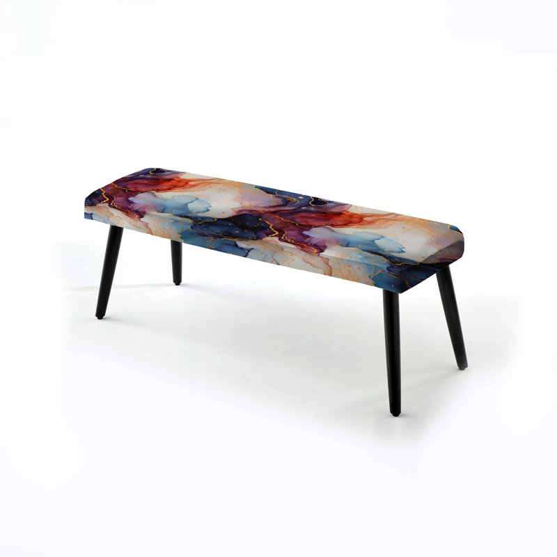 Red And Blue Celestial Radiance Marble Bliss - Marble Upholstered Black Bench