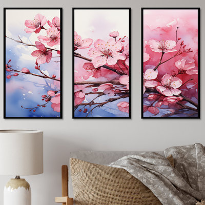 «Pink Blossom Cheery Tree Wind III», art mural cerise