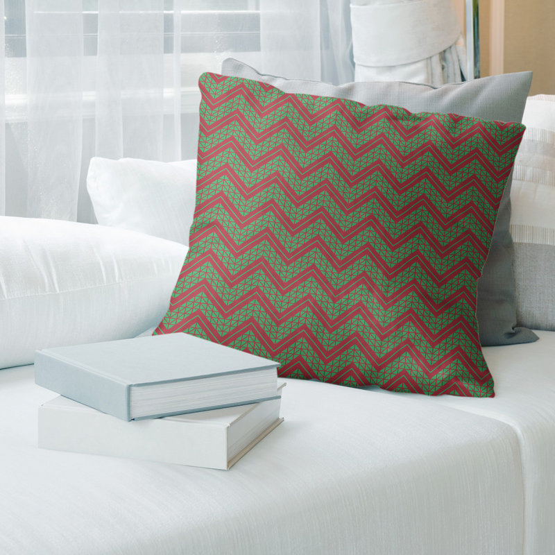 Coussin décoratif 14 po, 18 po x 18 po, Chevrons, Vert/rouge