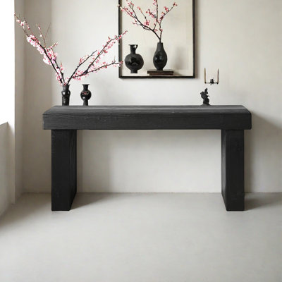 Simple solid wood black console table