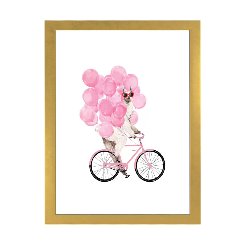 «Iding Llama with Pink Ballons» par Big Nose Work - impression d'art graphique, H 32 po x l 24 po x P 1 po, Blanc