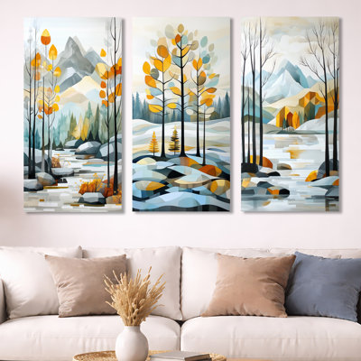 «Autumn Path Forest Dream Fragments - Woodland», reproduction d'art murale en métal 3 pièces