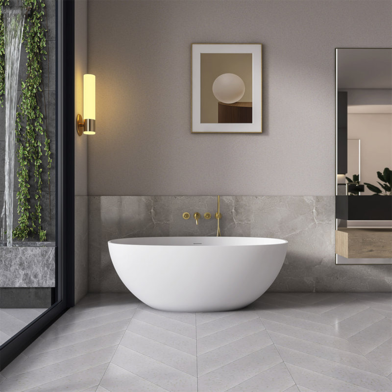 61 Inch Small Size Artificial Stone Solid Surface Freestanding Bathroom Bathtub