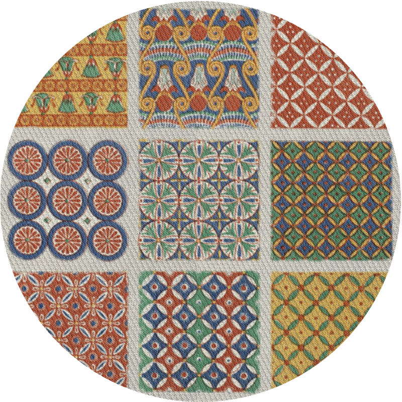Tapis vert/bleu/rouge tissé à la machine, Rond 6 pi