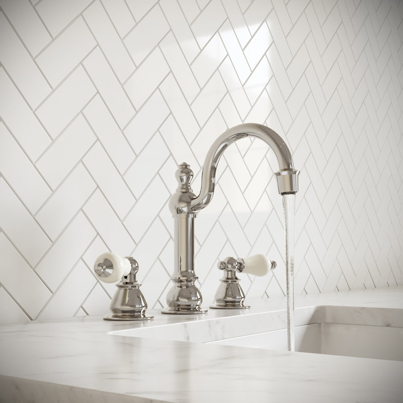 2-handle Bathroom Faucet with Drain Assembly, Polished Nickel, Porcelain Lever