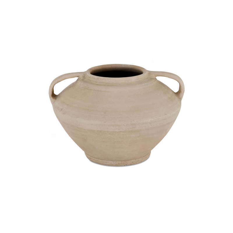 Vase, amphore, terre cuite, poignée moulée, finition beige vieilli